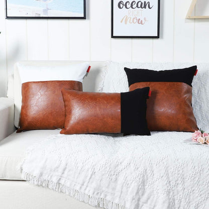 "Elevate Your Space with Our Set of 2 Luxury Boho Lumbar Pillow Covers! 🌿✨ Perfect for your couch, sofa, or bed - these chic faux leather and cotton cases in brown and white add a touch of farmhouse charm! 🛋️💖 #HomeDecor #BohoStyle"