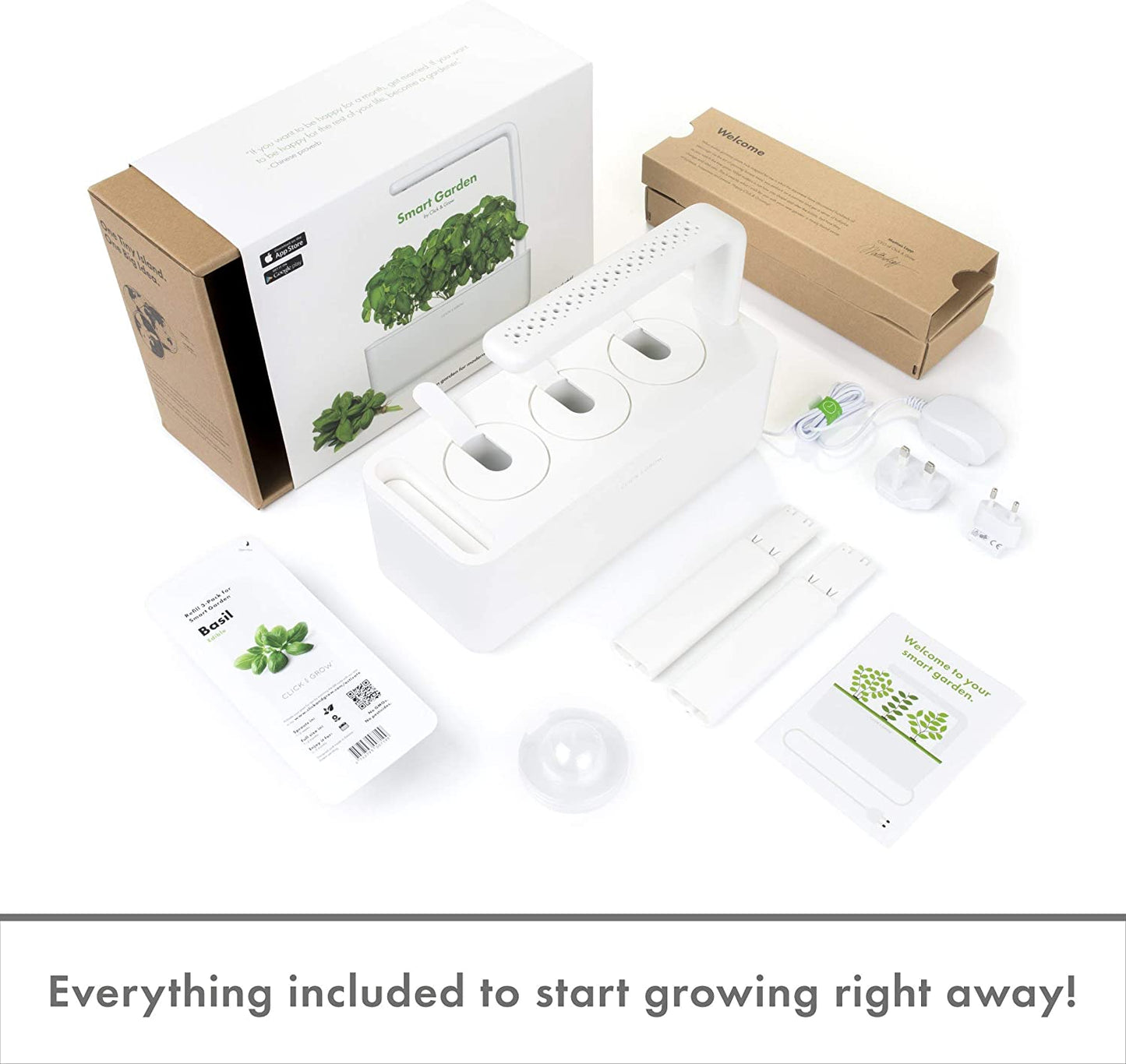 "Smart Click & Grow Indoor Herb Garden Kit with Grow Light - Effortless Vegetable Gardening for Your Kitchen Windowsill (Includes 3 Basil Pods) - Beige"