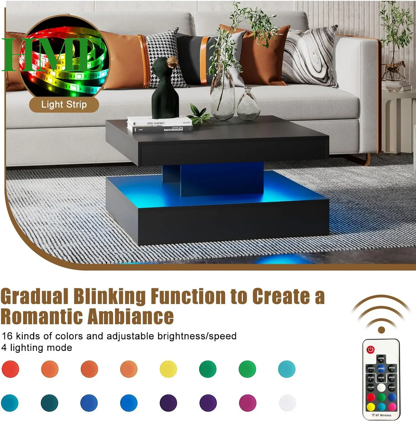 "Stylish Modern LED Coffee Table with Storage - Smart 2-Tier Center Table with 20 Color Options for Your Living Room!"