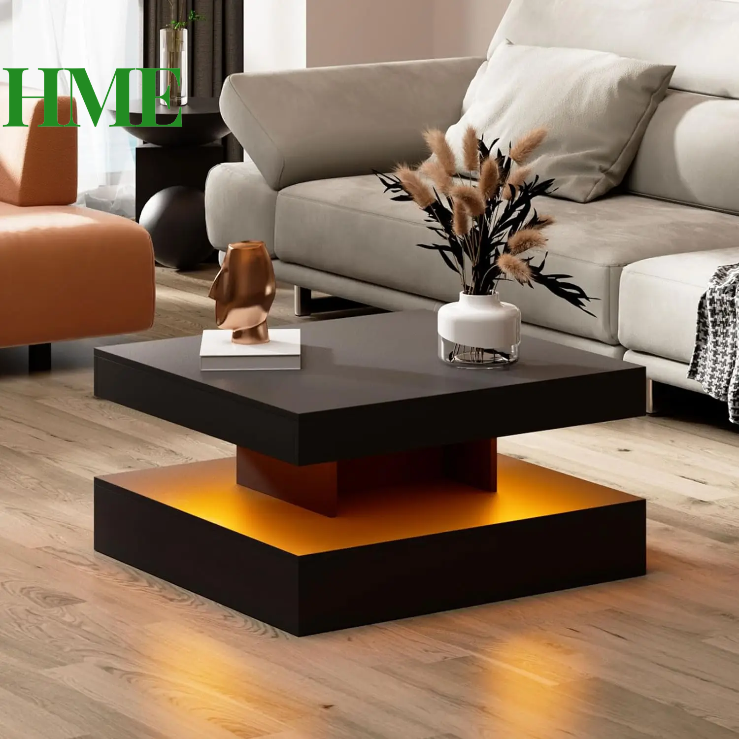 "Stylish Modern LED Coffee Table with Storage - Smart 2-Tier Center Table with 20 Color Options for Your Living Room!"