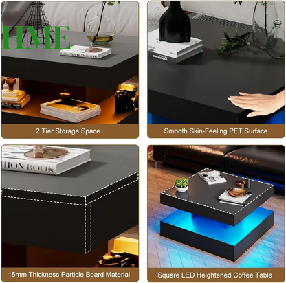 "Stylish Modern LED Coffee Table with Storage - Smart 2-Tier Center Table with 20 Color Options for Your Living Room!"