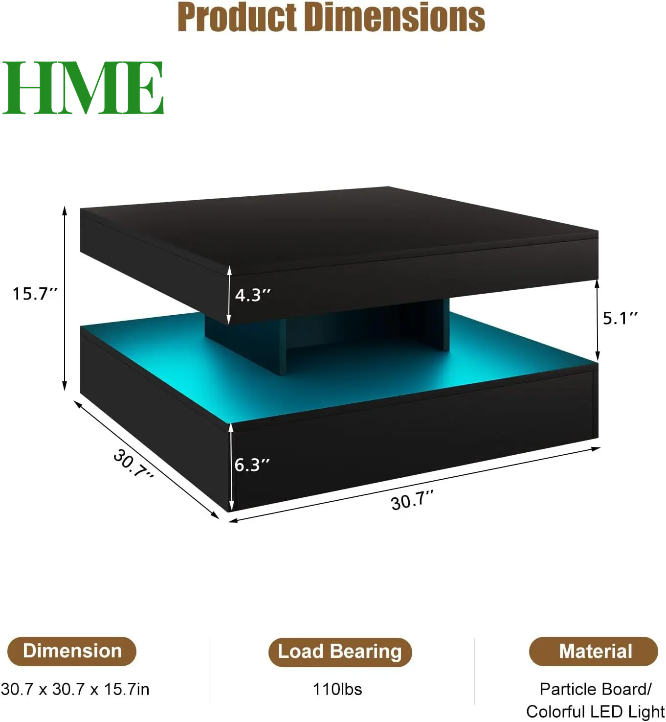 "Stylish Modern LED Coffee Table with Storage - Smart 2-Tier Center Table with 20 Color Options for Your Living Room!"